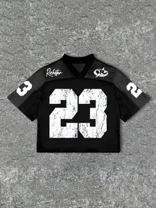 Men's Number Print V Neck Short Sleeve Graphic Tee, Regular Fit Casual Comfy T-shirt for Summer, Men's Top for Daily Wear