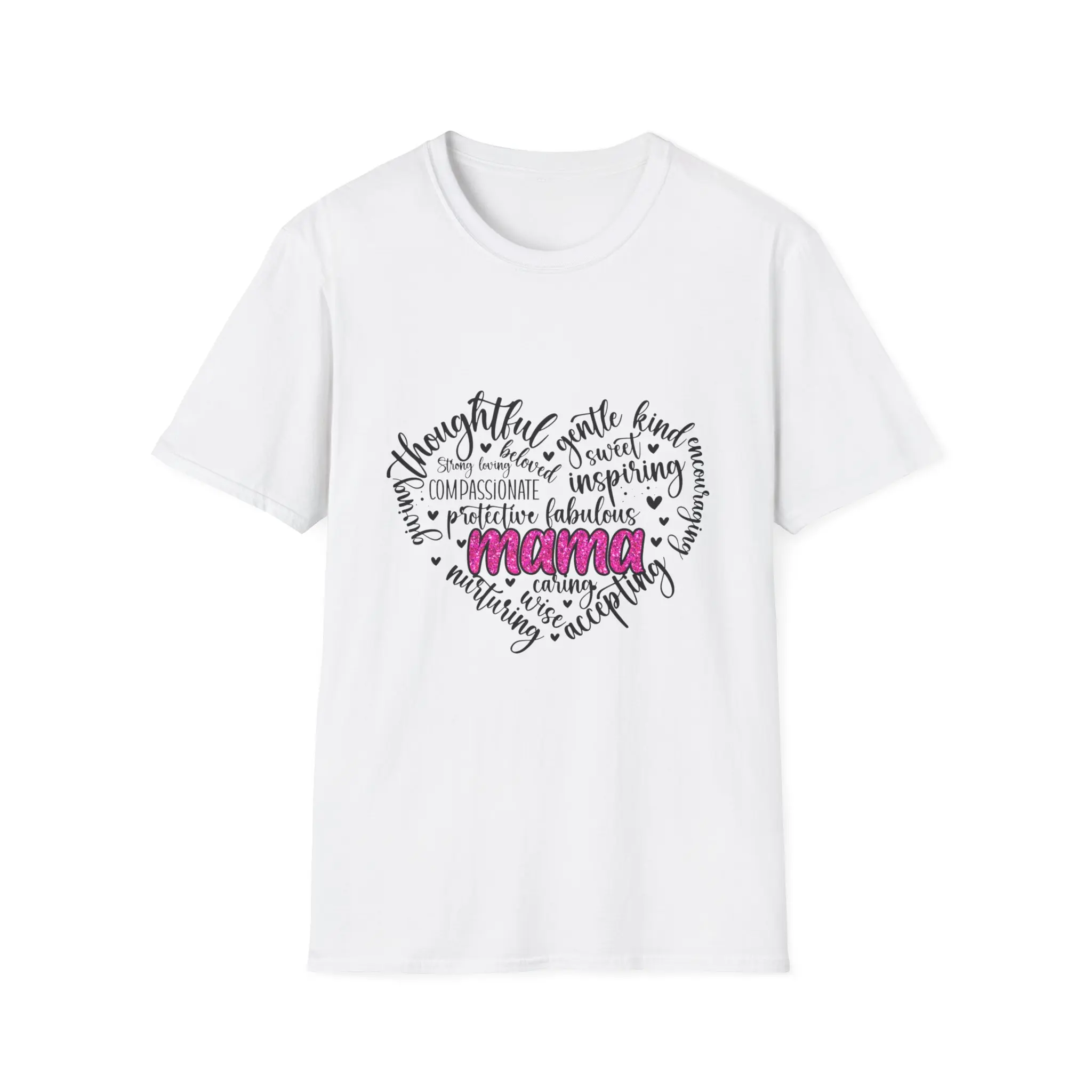 Mama word heart T-Shirt | motherhood typography tee, pink script
