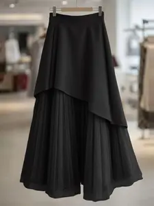 ZANZEA Women's Plain Minimalist High-Waist Midi Bottom Skirt - Contrast Mesh Layered Design, Fitted Back Elastic Net - Ideal for Daily Commute, Party