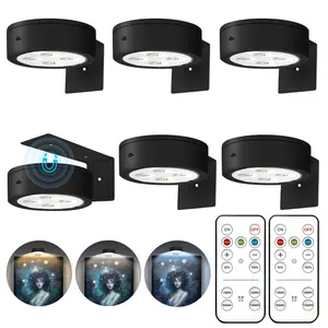 Kandicyar Black Wall Battery Operated Picture Lights 6Pcs with Magnetic LED Painting, Remote Dimmable & Timer, 3 Lighting Modes, Wireless Wall Decor Puck Lights，warm lighting，lamp