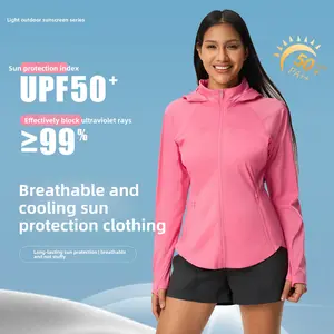 Summer Sports Outdoor Sunscreen Clothing Women's Hidden Hooded UV Protection Skin Clothing Jacket Solid Zip-Up Pocket