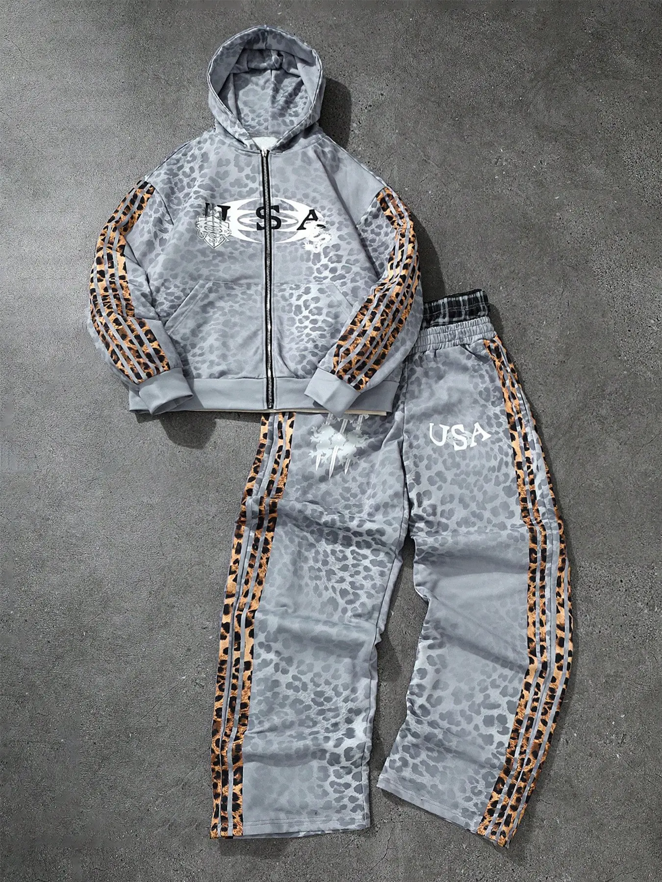 Men's & Women's Hooded Sweatshirt Set, Pants, Outfit, Leopard Print, Graphic, Casual Fitted Design, Fall Winter Comfortable, Street Style