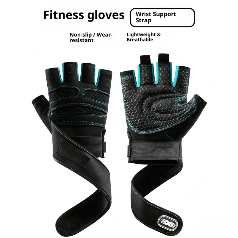 Half-Finger Fitness Gloves — Breathable, Non-Slip, and Durable — Featuring Integrated Wrist Support for Weight Training, Pull-Ups, and Cycling; Suitable for Motorcycling, Sports Training, and Outdoor Activities