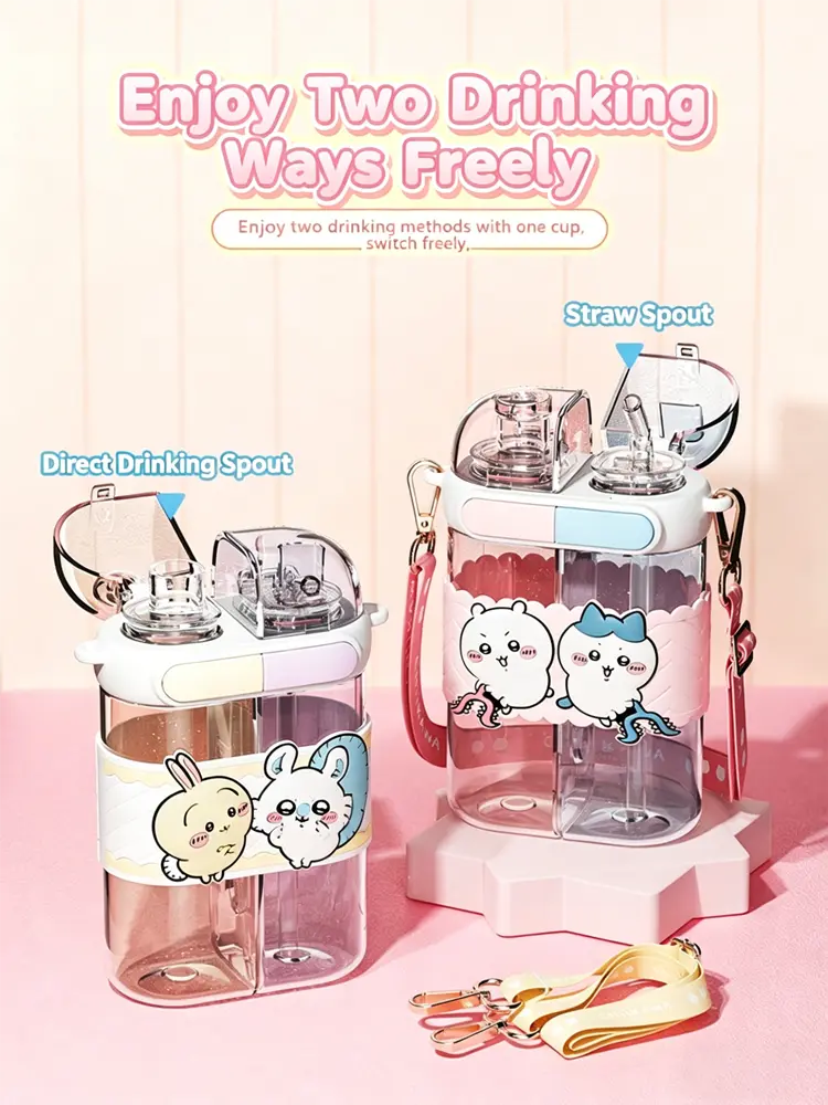 MINISO Chiikawa Series Reusable Straw Water Bottle, Cute Cartoon Kawaii Style, Leak-Proof Lightweight Portable Tumbler for Kids, Outdoor Sports & Daily Use, Kitchenware Drinkware for School & Office Hydration