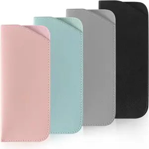 4 Packs Soft Eyeglass Cases Portable Pu Leather Glasses Pouch Squeeze Top Sunglass Case for Women Men