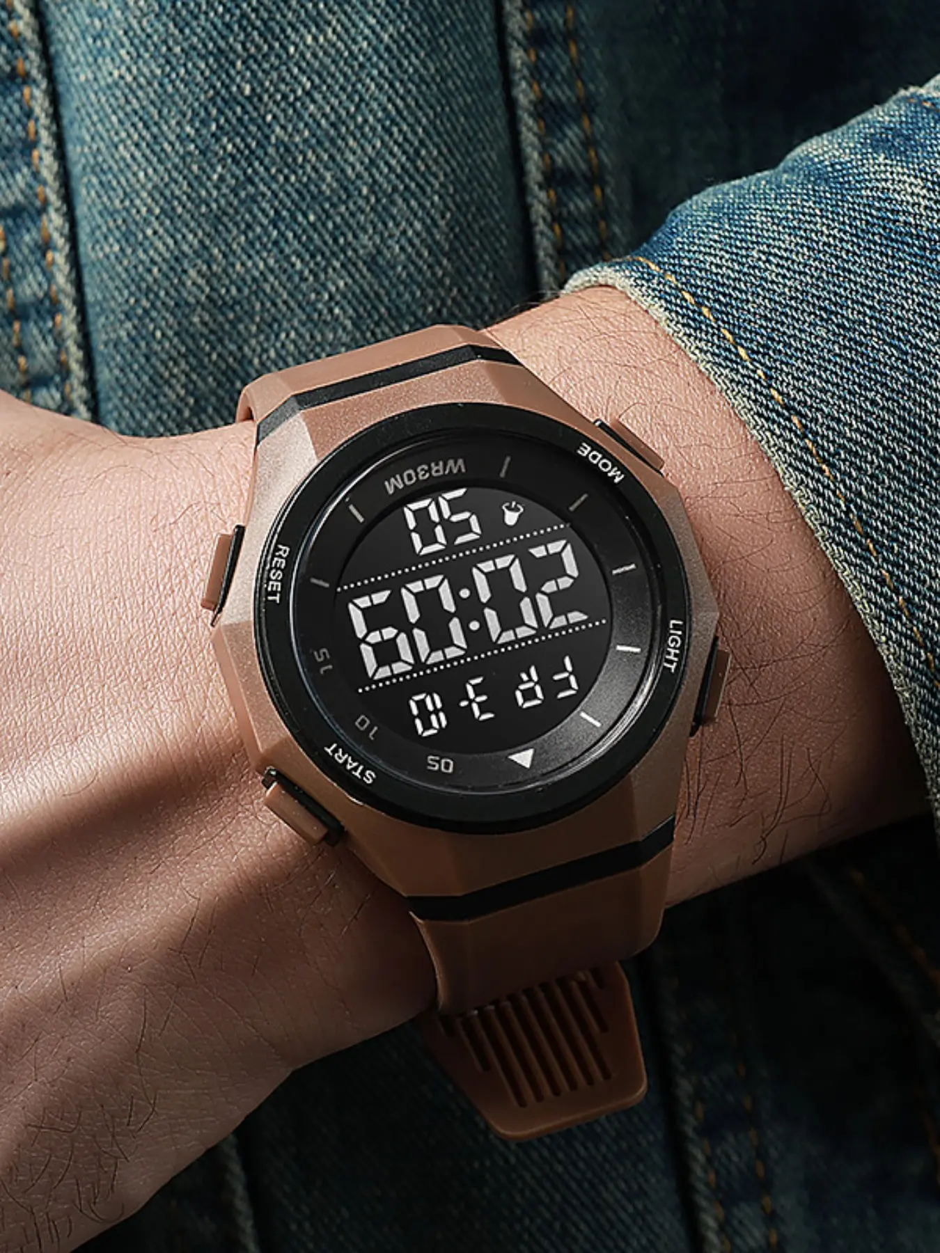 Men's Stylish Outdoor Mountain Sports Watch, Waterproof Multi-Function Large Dial LED Light Electronic Wrist Watch, Water Resistant Multifunctional Digital Watch