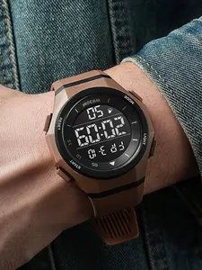 Men's Stylish Outdoor Mountain Sports Watch, Waterproof Multi-Function Large Dial LED Light Electronic Wrist Watch, Water Resistant Multifunctional Digital Watch