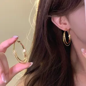 Double Interlaced Circle Earrings Premium Double Circle Plain Circle Earrings