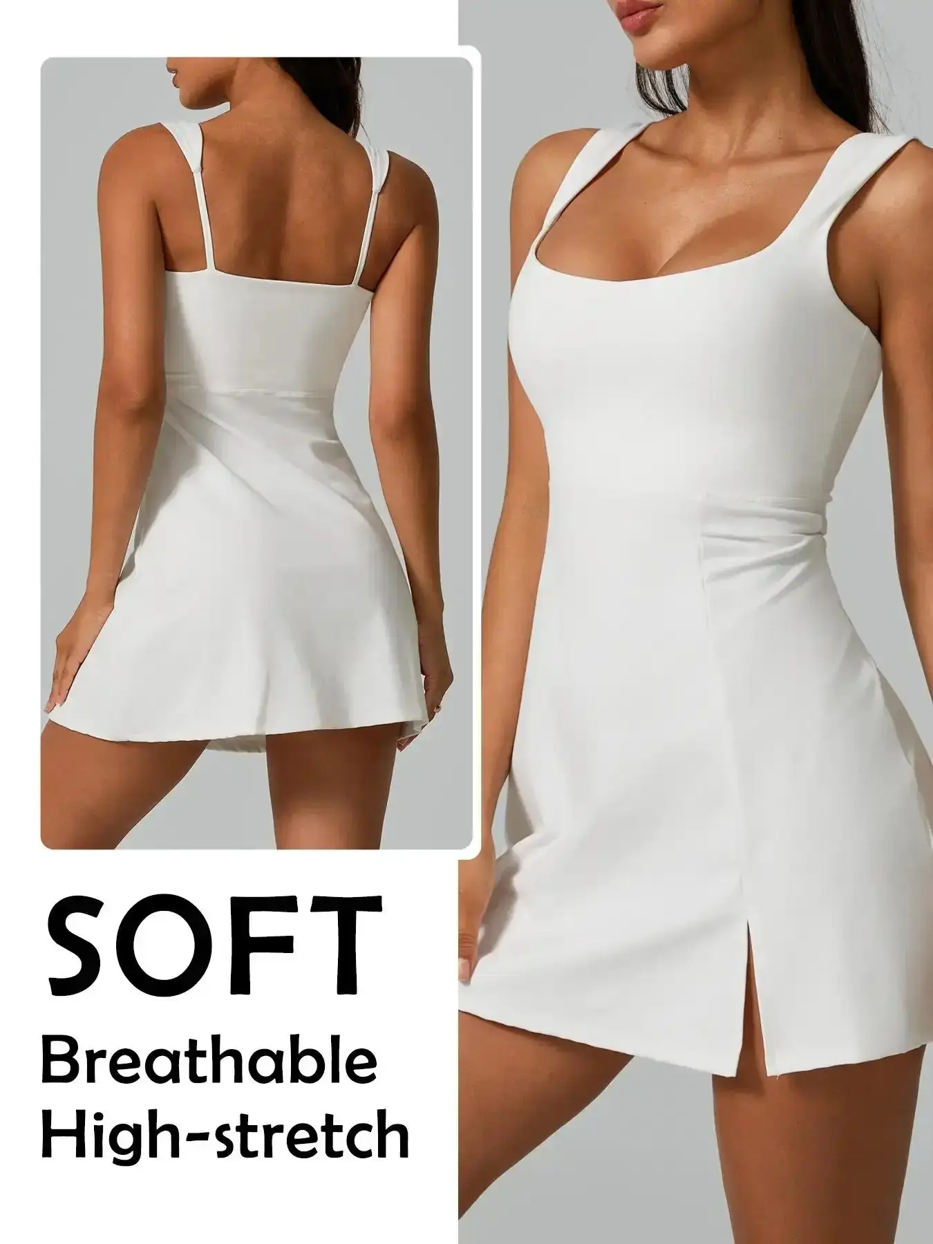 Trendy Yoga Casual Dress Everyday Style, Wide Strap Backless Design, Soft Quick-Dry Fabric, Breathable, Summer Tennis Golf Workout Well Made, Versatile Wear, Professional Premium Quality, elegant silhouette