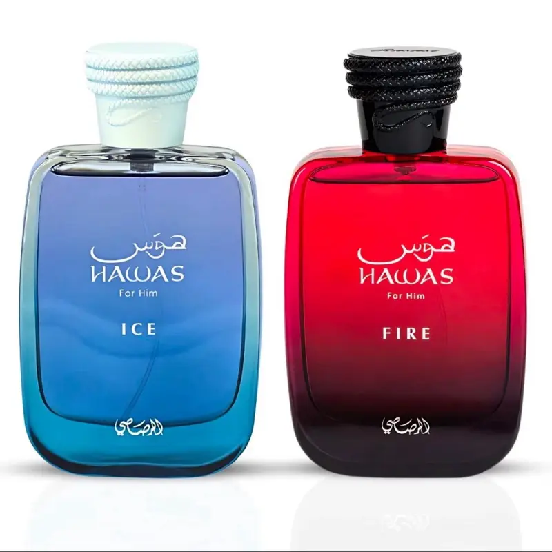 Rasasi Hawas Lovers 2pc Bundle: Hawas Ice + Hawas Fire EDP Perfume Sprays For Men fragrance by Rasasi 3.4oz Each Eau De Parfum Spicy