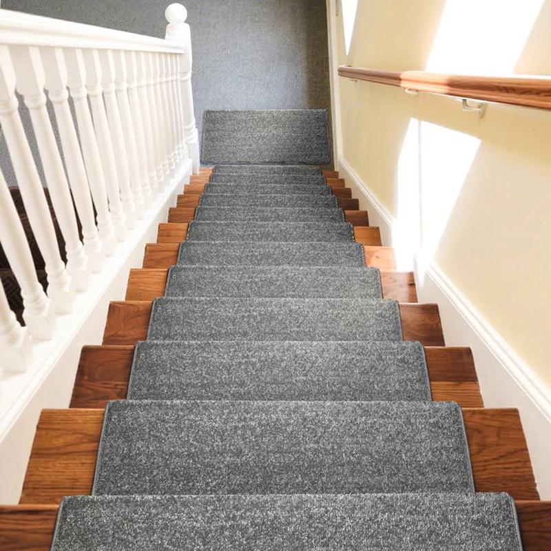 Modern Gray Bullnose Carpet Stair Treads Set, Aesthetic Peel & Stick Stair Runner for Indoor Wooden Steps, Self-Adhesive Anti-Slip Washable Rug Mats for Home Decoration Decorative Non-Slip,Complete Set of Stair Carpets