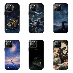 Anime Umbreon Pokemon Dark Moon Aesthetic Case for iPhone 17-7 Pro Max Plus & Samsung Galaxy S26-S21 Ultra Plus - Eeveelution Starry Galaxy Japanese Waves Ukiyo-e Night Phone Cover unisex