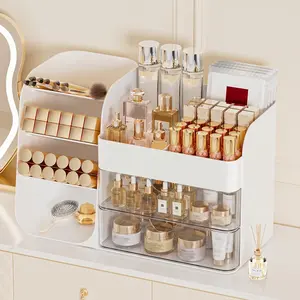 makeup organizer for Vanity with 2 Large Drawers, Cosmetic Display Case with Brush Holders, Easy to Storage for Bathroom Countertop Skincare, Desk Office Supplies,Pink Boxes Gift, jewelry organizer capacity countertop organizer