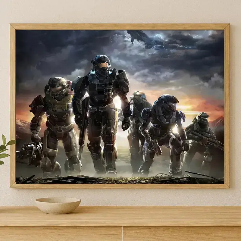 Halo Gaming Wall Art Poster, Retro Sci-Fi Space Soldier Artwork, Spartan Inspired Gamer Room Decor, Futuristic Game Poster Gift