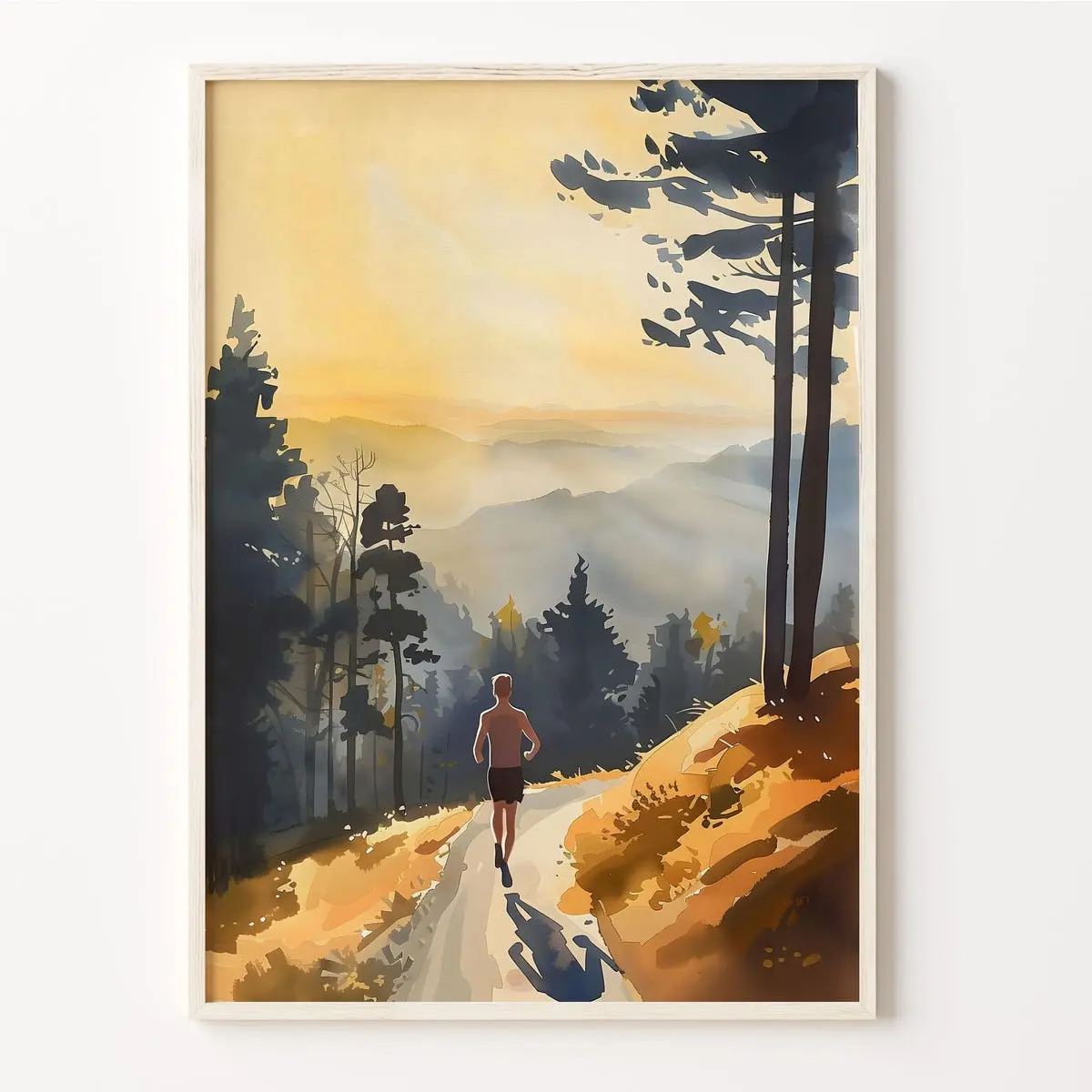 Outdoor Adventure Wall Art, Trail Running Watercolor Print, Mountaineering Poster, Gift for Trail Runner, 5 Size, 8x12 to 27x40 inch, Room Decor, Unframed
