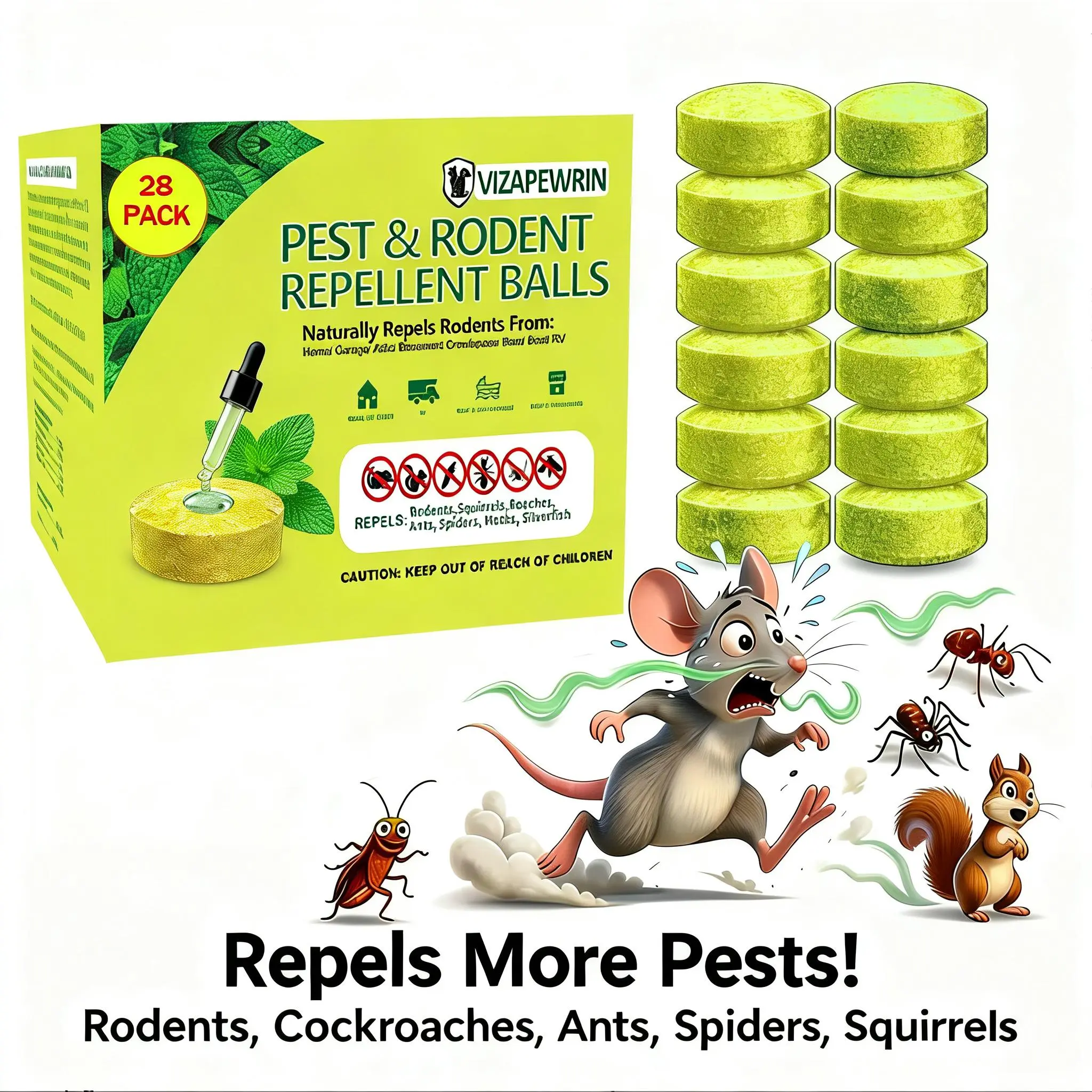 Mouse Repellent 28/56 Balls, Peppermint Rodent Repellent for Indoor & Outdoor Use, Long-Lasting Safe Mice Deterrent, Natural Effective Moth Balls for Rodent Control for Home, Car & Garden