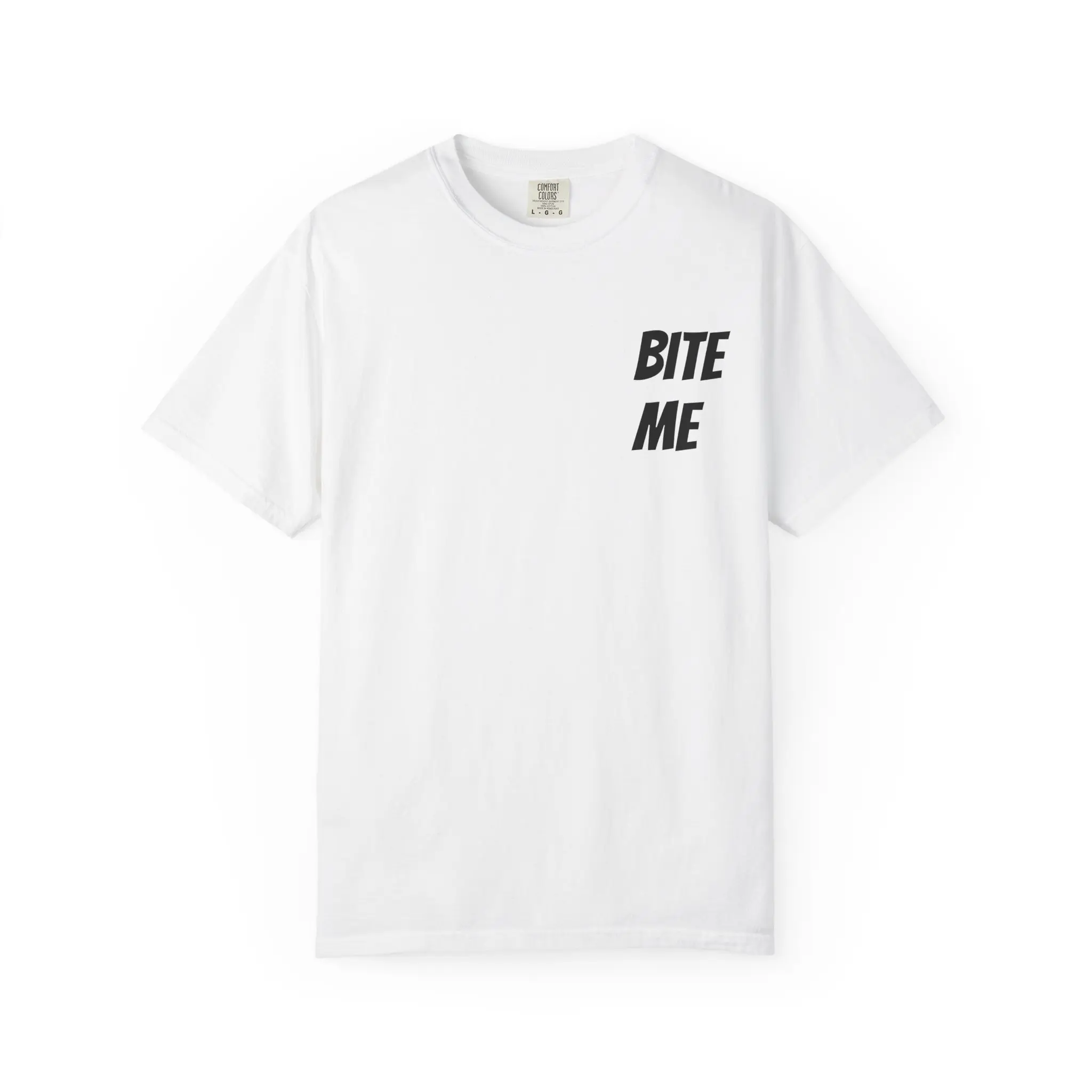 Bite Me Graphic Tee Unisex T-shirt for Casual Wear Trendy Vintage Style Unique Summer Fashion Everyday Comfort Cotton Fabric Soft Smooth Vibe