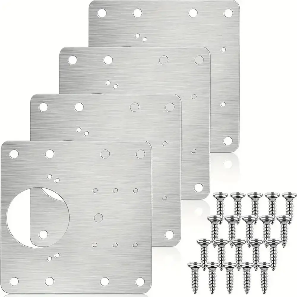4pcs/10pcs Hinge Repair Fixing Plate Set, Stainless Steel Kitchen Cabinet Door Hinges, Storage Cabinet Door Hinge Replacement Kit-YY0