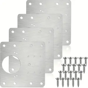 4pcs/10pcs Hinge Repair Fixing Plate Set, Stainless Steel Kitchen Cabinet Door Hinges, Storage Cabinet Door Hinge Replacement Kit-YY0