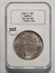 1885-O MORGAN SILVER DOLLAR S$1 SAMPLE WITH TONING NGC MS 60 Certified Coin