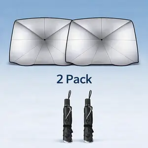 2 Pack Foldable Car Windshield Sunshade Umbrella, Heat & UV Protection Reflective Front Window Sun Shade, Universal Fit for Sedan, SUV & Truck