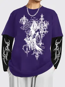 Men's Long Sleeve T-Shirt with Unique Geometric Print Design, Casual Fitted Style for Daily Wear, Trendy New Arrival Clothing