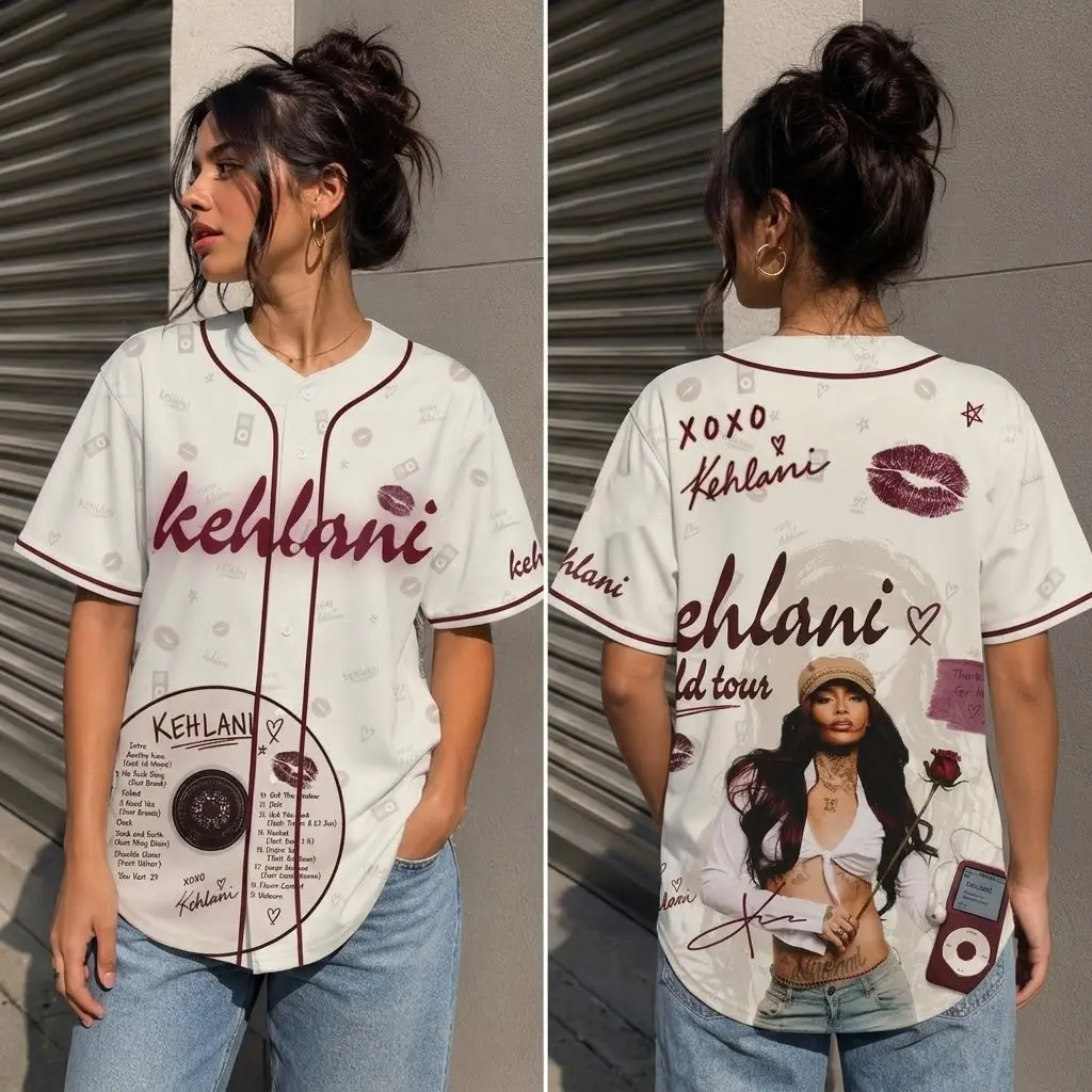 Kehlani World Tour Graphic Baseball Jersey, Unisex Vintage Streetwear Button Up Shirt Oversized Hip Hop Merch