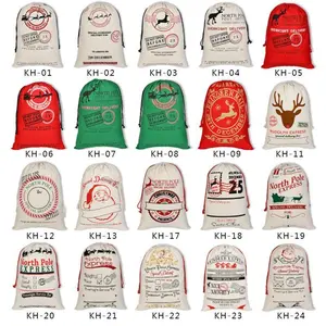 Merry Christmas Candy Gift Bag Cotton Canvas Xmas Stocking Santa DIY Drawstring Socks For Kids 50*70cm Big Size Holder New Year