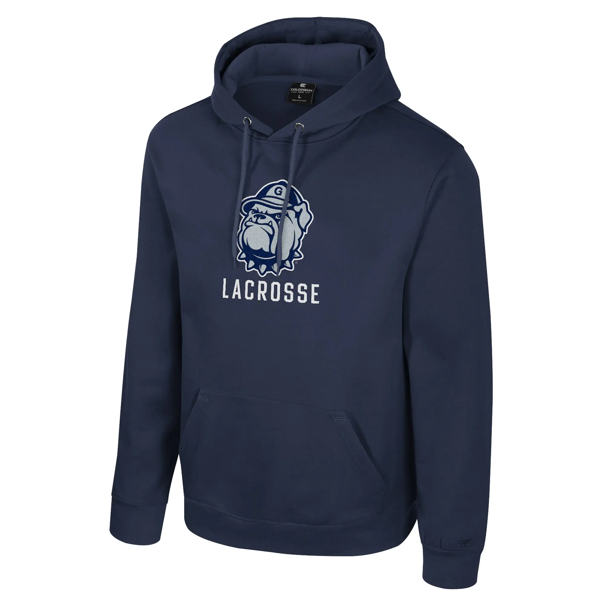 Men's Pullover Hoodie Sweatshirt, Cotton-Blend Top with an Embroidered Georgetown Lacrosse Logo and Kangaroo Pocket, Tops, Sweatshirts, Menswear, Long Sleeve, Sports Wear, Polyester, Drawstring
