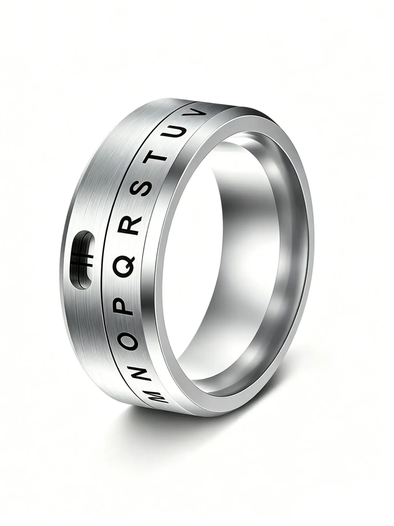 Unisex Rotating Letter Ring, Stainless Steel, 26 Letters Engraved, Anxiety Relief, 360° Rotation Stress Ball, Casual Daily Wear, Personalized Gift