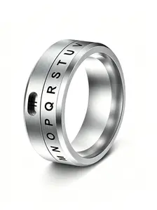Unisex Rotating Letter Ring, Stainless Steel, 26 Letters Engraved, Anxiety Relief, 360° Rotation Stress Ball, Casual Daily Wear, Personalized Gift