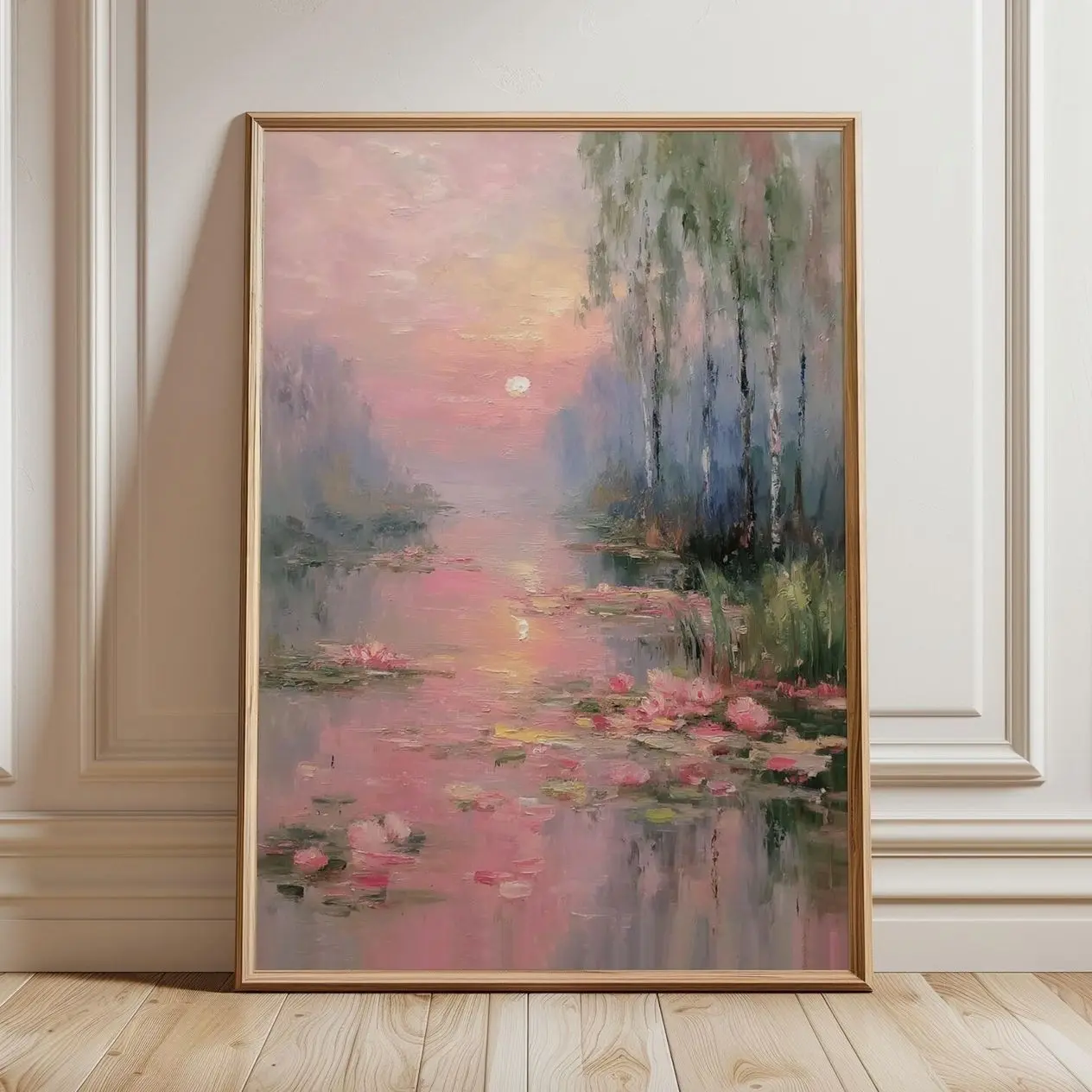 Pink Sunset Landscape Wall Art Serene Lake Reflection Poster Nature Decor Print J