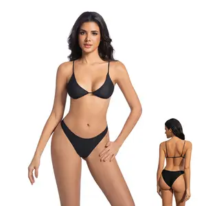 In Stock Tan Through Bikini Black Two Piece Women Sexy Swimwear Summer No Tan Line