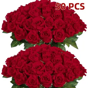 12/20/50 pcsArtificial Rose Howers LongStem Fake SilkRoses for DlY WeddingBouquet TableCenterpiece HomeDec or gifts for boyfriend  christmas gift ideas  uncle christmas gifts flowers Handmade Blanket fathersdaygiftideas