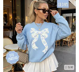 Floral Bow Sweatshirt, Trendy Women's Crewneck