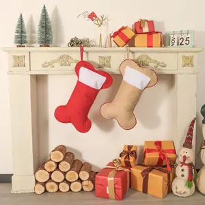 Christmas Dog Bone Stocking –Applique Pet Stocking for Holiday Fireplace Décor & Gift Holding