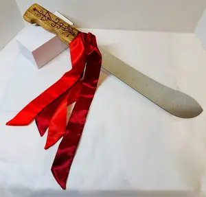 Ogou Badagri Ritual Machete with Veve & Red Mouchwa 19 Inch Haitian Vodou Altar Decor