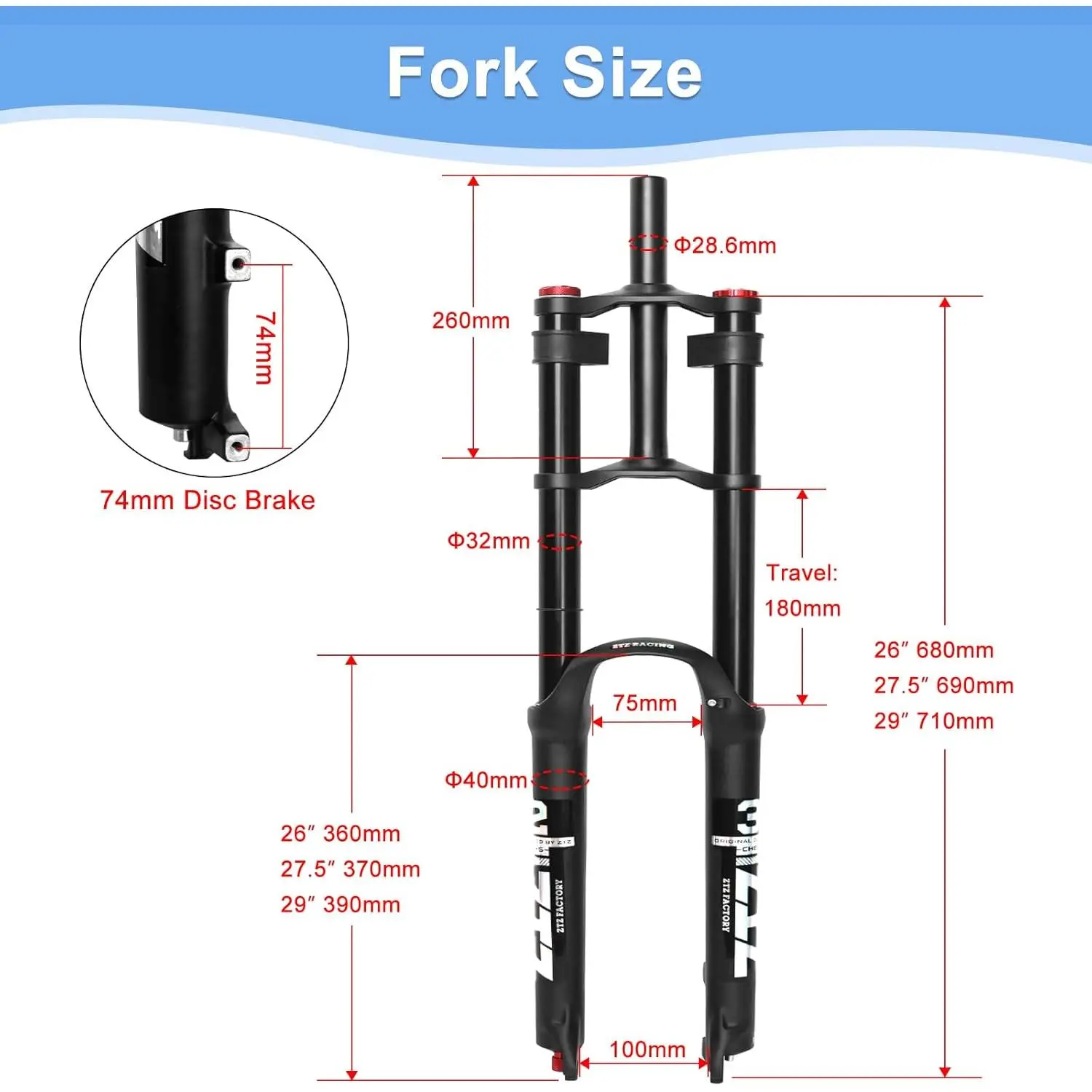 ZTZ 26/27.5/29 inch Mountain Bike Air Suspension Fork,Rebound