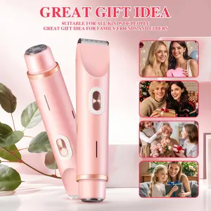 2-in-1 Pink Dual Head Bikini Trimmer for Women - Electric Shaver for Wet & Dry Use, Body Hair Remover for Bikini, Underarms, Legs, Arms, Face with Long Battery Life, USB Rechargeable, Hypoallergenic Blades, Facial Hair Removal| Ergonomic Grip| Adjustable