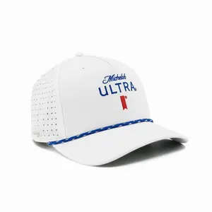 Michelob Ultra Rope Golf Club Hat White Colorway Adjustable Snapback with Blue Embroidery & Blue Rope Detail for Unisex Streetwear