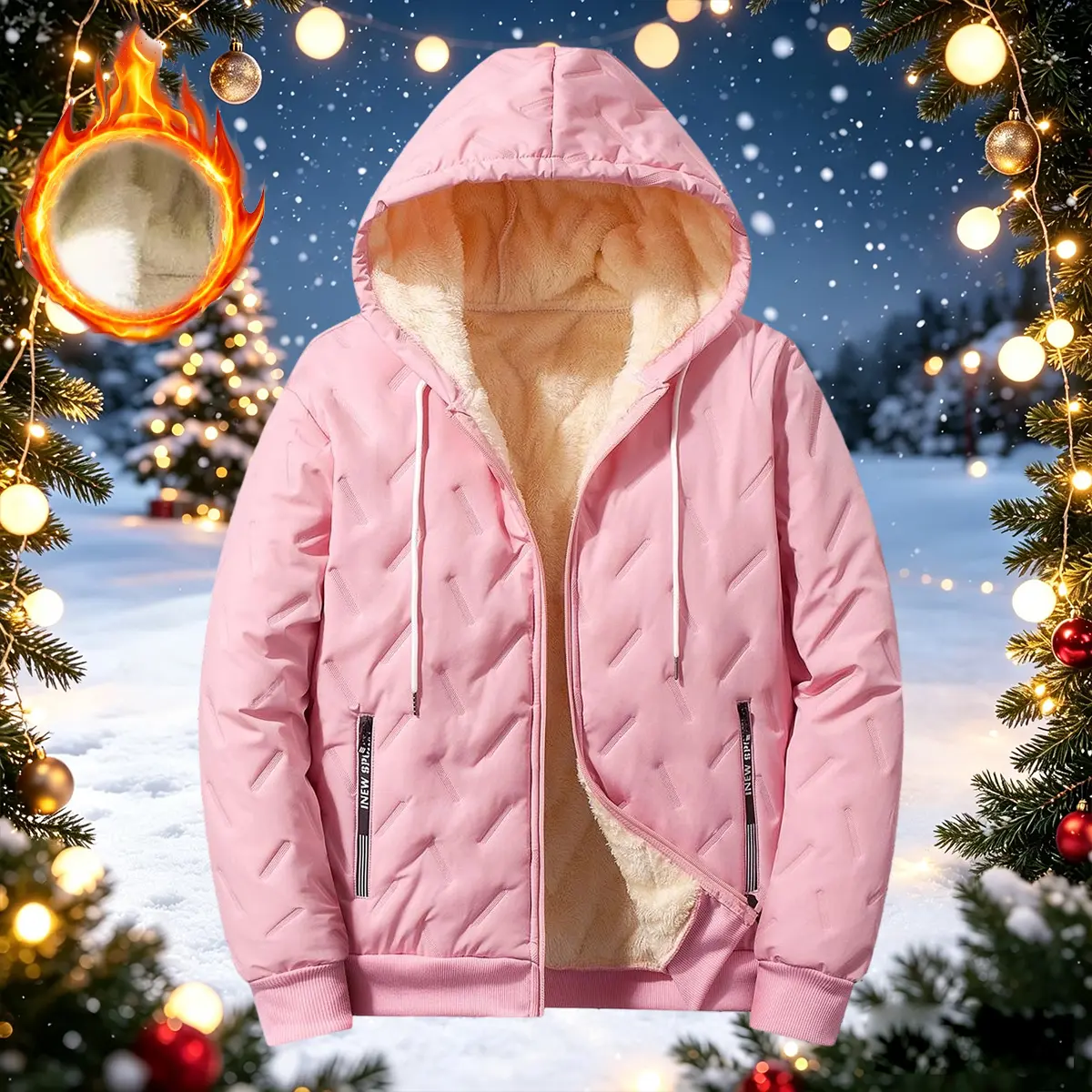 Women’s hooded thick fleece jacket, thickened winter outerwear with double pockets and a fleece lining, casual outdoor windproof jacket suitable for autumn and winter, great as a gift.
