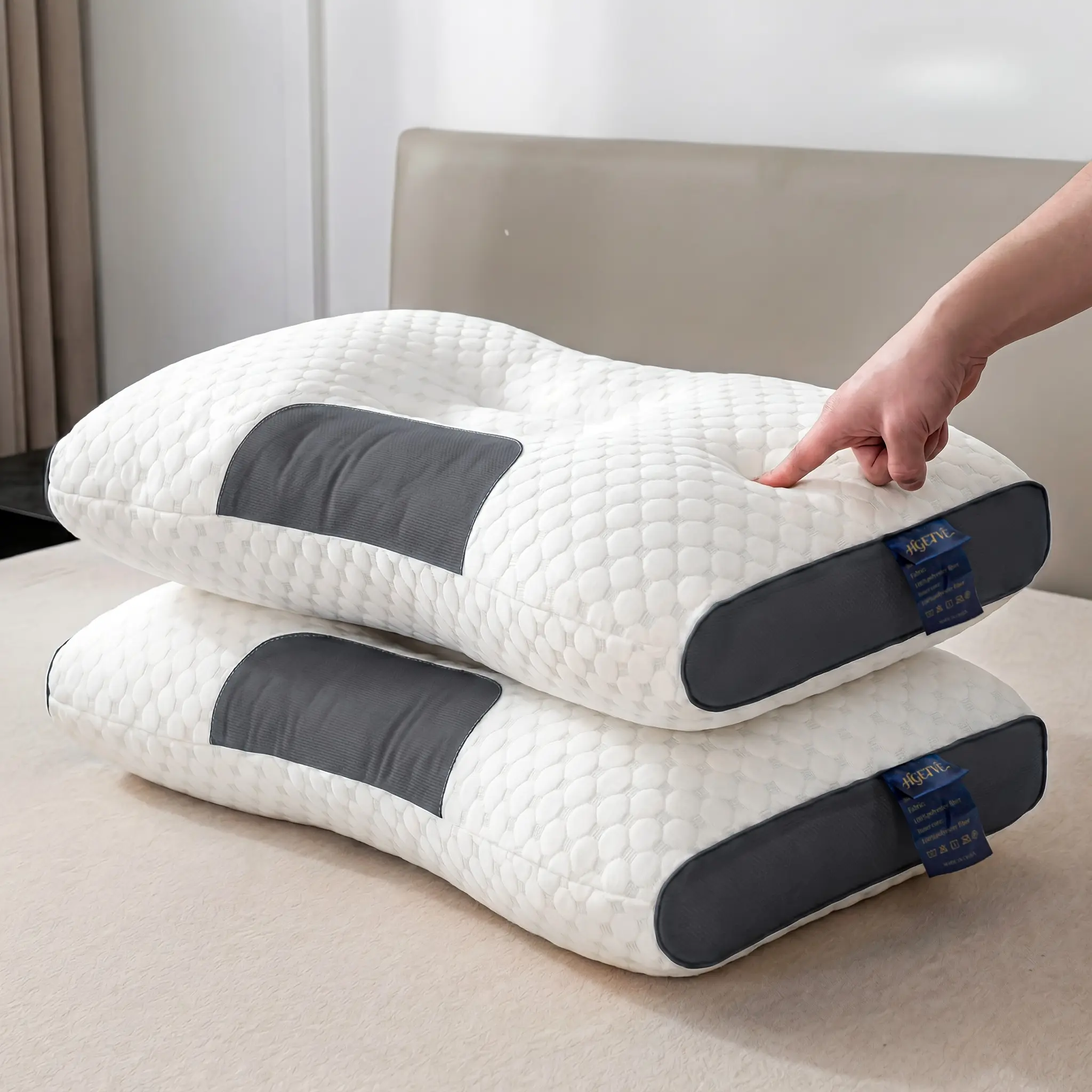 2PCS Travel Neck Pillow, Ergonomic Cervical Support Pillow with Breathable Fabric & Removable Zipper Cover, Comfortable U-Shaped Neck Rest for Car, Airplane, Office & All Season Use