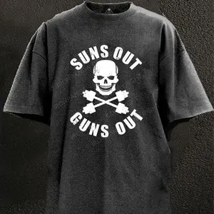 Suns Out Guns Out Washed Gym Shirt for Him, Motivated Gym T-shirt, Fitness gift for Workout Enthusiasts, Weightlifters, Bodybuilding Shirt, Pump Cover Gym Tee for Men Women