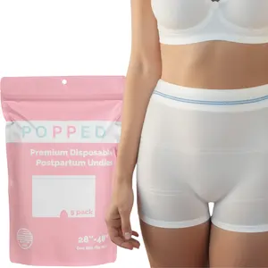 Popped Premium Disposable Postpartum Underwear, 5 Pack | Maternity Panty | One Size Fits Most 28" to 48" | Comfortable Support | Knit Boyshorts