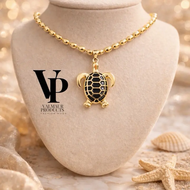 Valmuer Products Gold-Tone Turtle Pendant Necklace with Black Enamel Shell for Fashion Moda