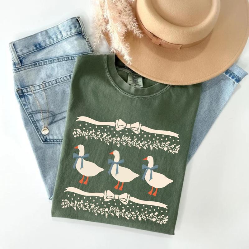 Comfort Colors 1980s Blue Ribbon Goose With Hearts Ugly T-Shirt, Original Shirt Bows and Adorable Doodle Hearts Animal Lover T-Shirt, Duck T-Shirt