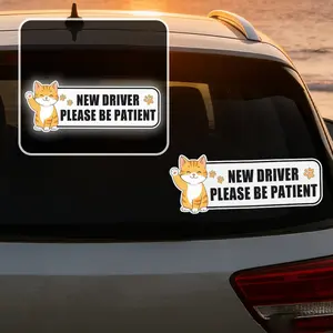 Cute Cat Pattern Reflective New Driver Car Sticker, Safety Reminder Decal, Night Visibility Reflective Student Driver Car Sticker, Waterproof Car Window Bumper Sticker