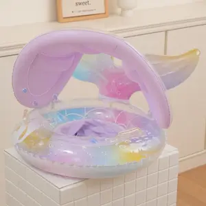 Inflatable Pool Float with Removable Canopy, Cute Themed Swim Float with Safety Handles, Portable Water Float for Pool & Beach, Inflatable Pool Lounger