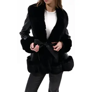 KENZY BLACK FAUX FUR BELTED COAT