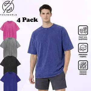 Premium 4-Pack Oversize T-Shirt Bundle – Men’s Heavyweight Vintage Washed Oversized Tees, Cotton Streetwear T-Shirt Pack, Loose Fit Casual Shirts, Soft Breathable Fabric for Everyday Summer Outfit